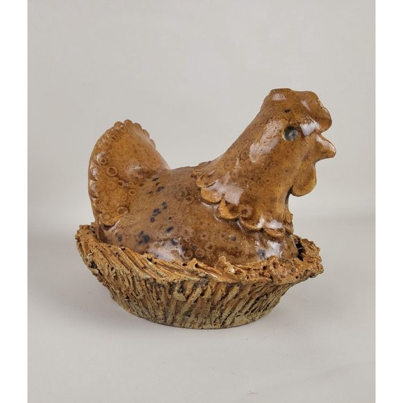 Primitive Nested Hen Art Pottery Coin Bank Artist Marked - Picture 13 of 13